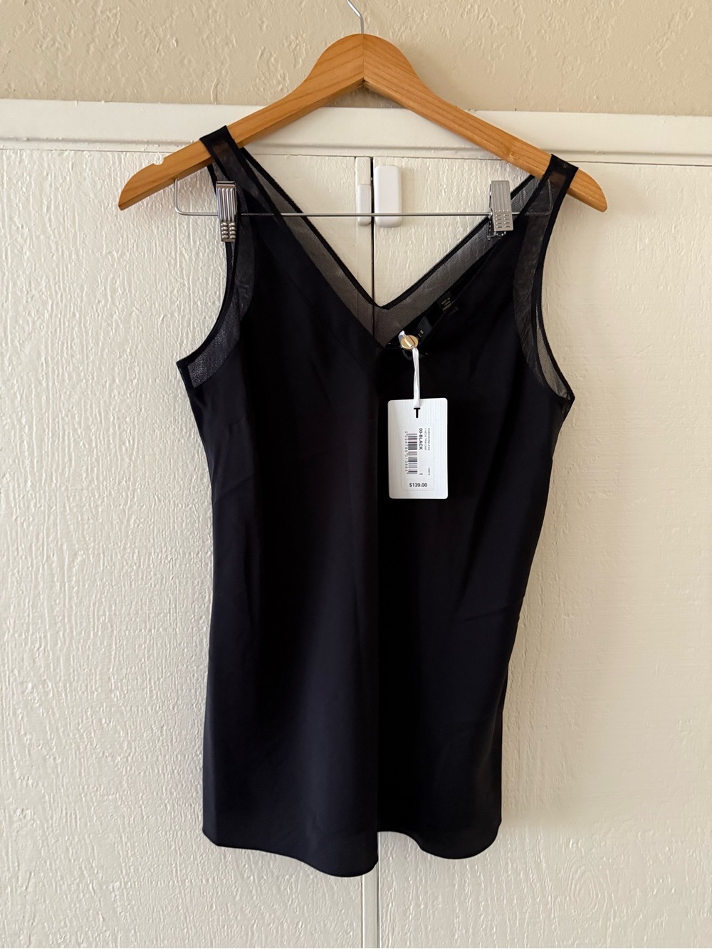 TED BAKER: Mesh Trimmed Silk Black Top
